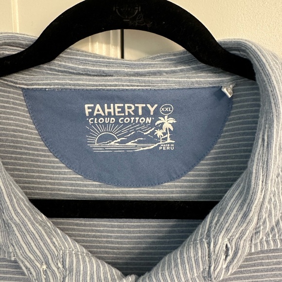 Men’s Faherty Short-Sleeve Blue Striped Polo - Picture 2 of 2